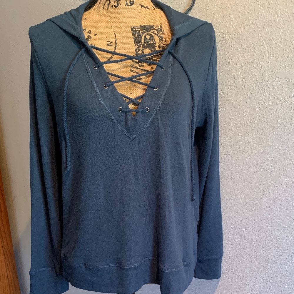 cupcakes & cashmere Teal Lace-Up Sweatshirt